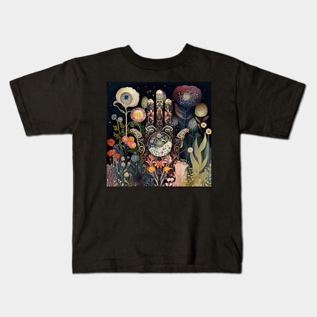 Hippy Floral Art,Hamsa Hand, Kids T-Shirt by Dream and Design